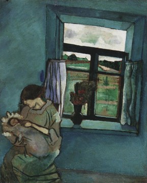 Bella et Ida à la fenêtre contemporain Marc Chagall Peinture à l'huile
